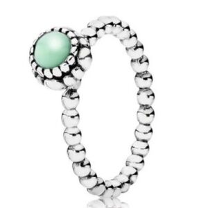 Pandora Silver Ring with Mint Green Gem. May birthday. Retired. Size 7